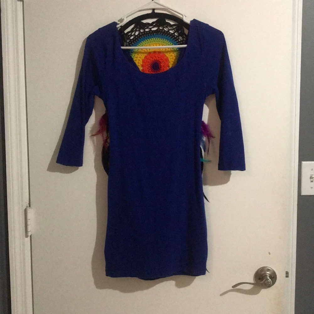 BLUE COTTON CROSS BACK DRESS